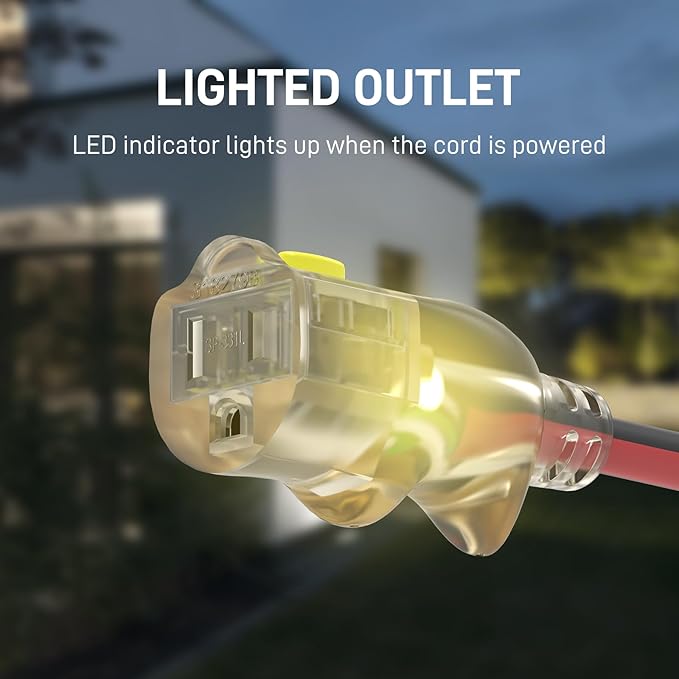 50FT Medium Duty Outdoor Extension Cords, 14/3 Gauge Electrical Wire Cable, 15 Amp Waterproof, LED Lighted Locking Plug for Indoor and Outside Use, Power Cord ETL Certified