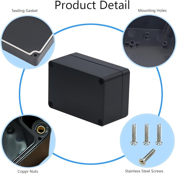 2 Pack Project Box ABS Plastic Black Electrical Boxes IP65 Waterproof DIY Electronic Junction Box Power Enclosure 3.94x2.68x1.97 inch(100 x 68 x50 mm)