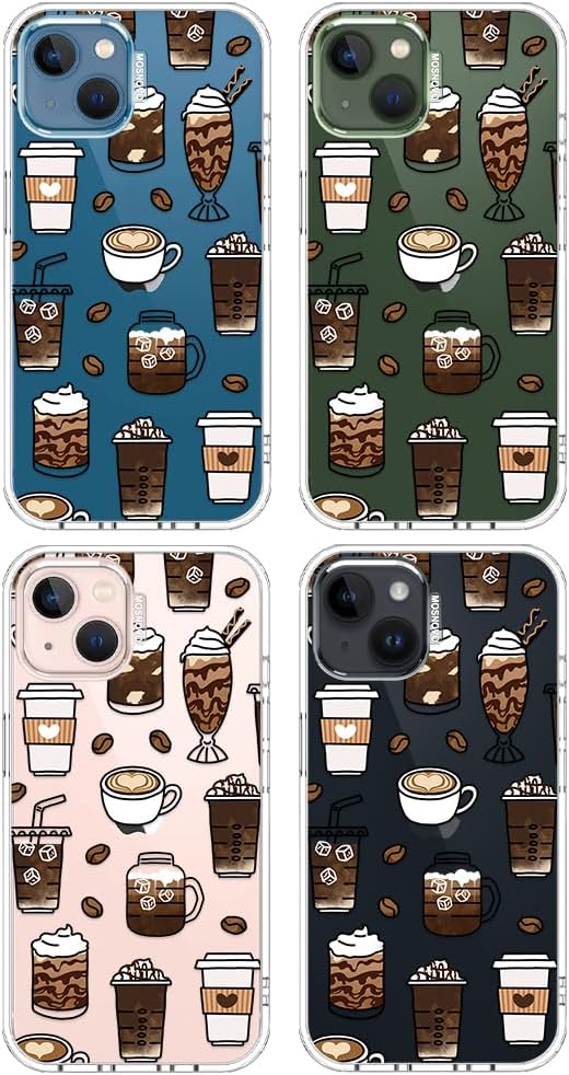 MOSNOVO for iPhone 13/14 Case | Military Grade 6.6ft Drop Tested | Clear with Coffee Design