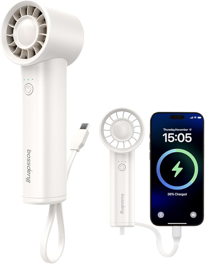 Portable Handheld Fan with Power Bank(High-Speed),3 IN 1 USB Rechargeable Mini Personal Fan with Flashlight,Small Size for Outdoor/Travel/Beach/Concerts/Summer.Gifts for Girl,Women. White
