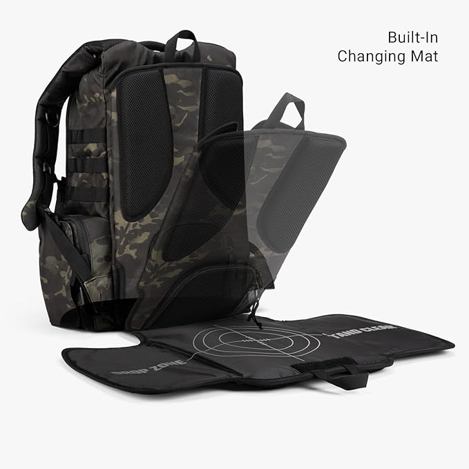 Tactical Baby Gear Daypack Tactical Diaper Bag Backpack for Dads - MOLLE compatible, Built-in Changing Mat, Stroller Straps (Multicam Black 4th Gen)