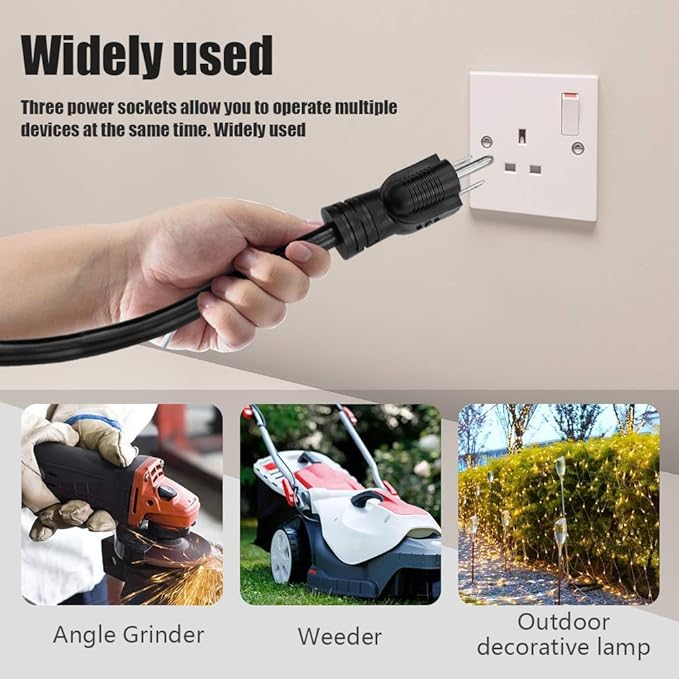 100FT 12/3 Outdoor Extension Cord, Heavy Duty 3-Outlet SJTW Indoor/Outdoor Three-Prong Power-Cord 12-Gauge Grounded 15-Amp 1875 Watts