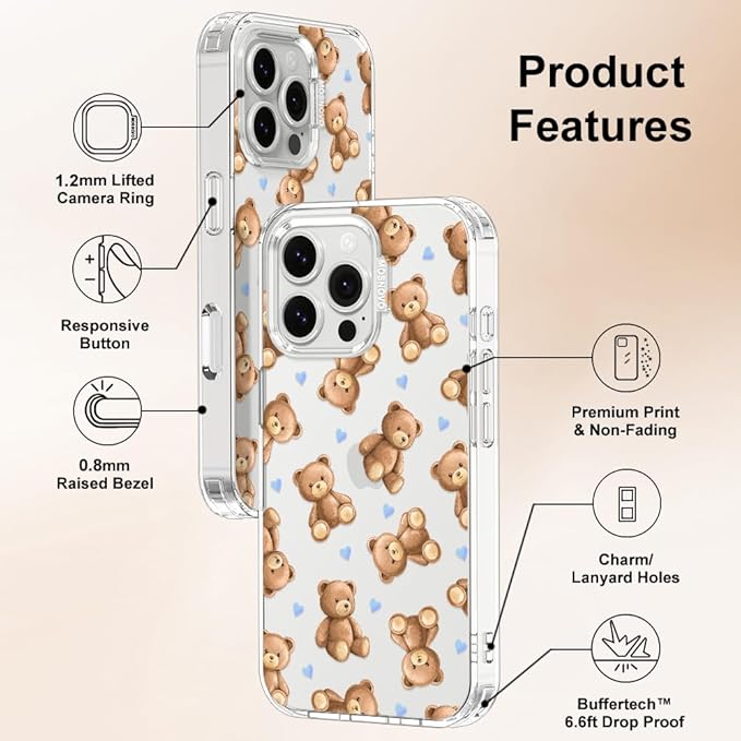 MOSNOVO for iPhone 16 Pro Max Case, Shockproof Military-Grade Protection 6.6ft Drop Tested, Clear Phone Case for iPhone 16 Pro Max, Teddy Mood Design
