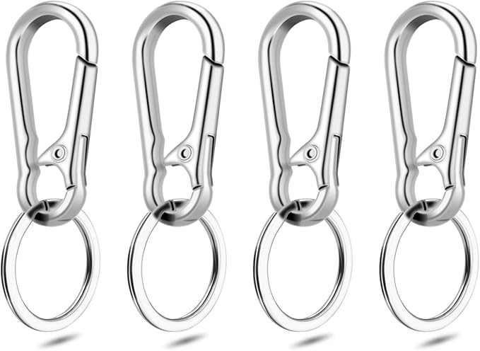 CooBigo 4Pack Small Keychain Rings, Metal Key Carabiner Clip, Mini EDC Key Ring Chain Holder Organizer for Purse Charm Hook, Car Keychain, Paracord Keychain Lanyard, Men and Women Key Fob (Silver)