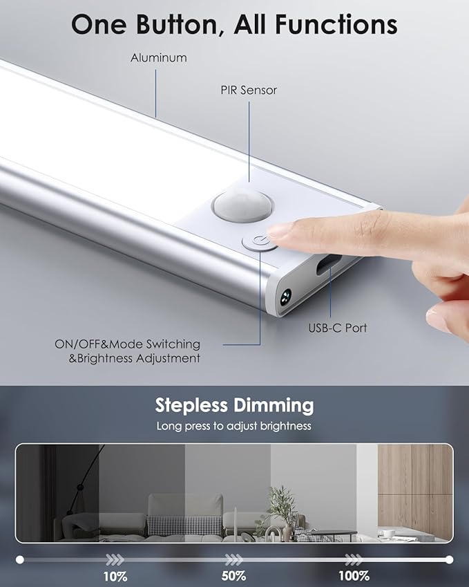 5-Pack 14“ Under Cabinet Lighting, Upgraded 3200mAh Rechargeable Under Cabinet Lights Wireless, LED Motion Sensor Light Indoor Closet Lights Under-Counter Light Fixtures for Kitchen, Hallway, Pantry