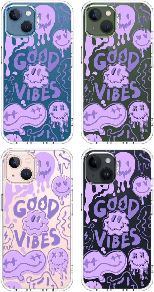 MOSNOVO for iPhone 13/14 Case | Military Grade 6.6ft Drop Tested | Clear with Good Vibes Design