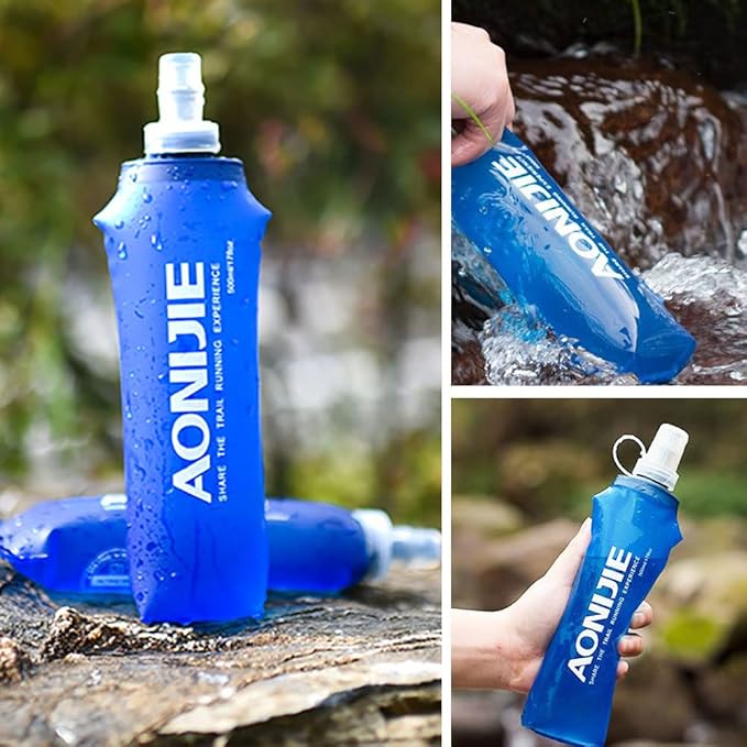 AONIJIE TPU Soft Flask Water Bottle Collapsible Running Flask for Hydration Pack, BPA Free, Wide Opening, for Outdoor Sports Hydration