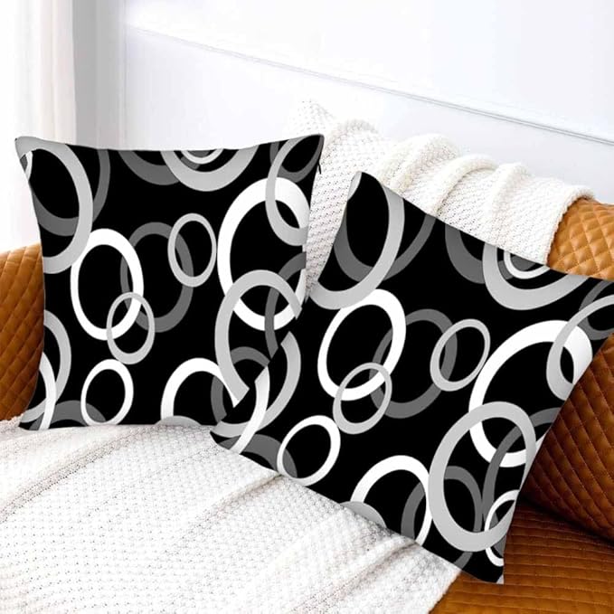 Abstract Geometric Circle 18 X 18 Pillow Covers Black White Decor Artwork Set of 2 Pillow Cases Square Velvet Outdoor Pillowcases Decorative for Home Bed Sofa Couch Hotel