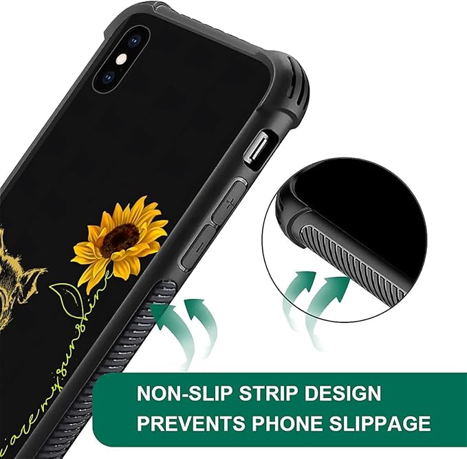for iPhone X/Xs Case, Pig Sunflower Yellow Sunshine Pattern Made of Soft Silicone Hard Acrylic Shock Protection for iPhone X/Xs
