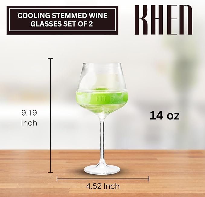 14oz Frozen Cooling Wine Glasses, 2 Set – Keep Drinks Cold Longer, Stemmed Double Wall Insulated Freezable Tumblers Freeze Gel – Perfect for Both Indoor & Outdoor Parties, Poolside, Red & White Wine