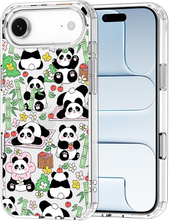 MOSNOVO for iPhone Air Case, Shockproof Military-Grade Protection 6.6ft Drop Tested, Camera Control, Clear Phone Case for iPhone 17 Air, Kawaii Panda Garden Design