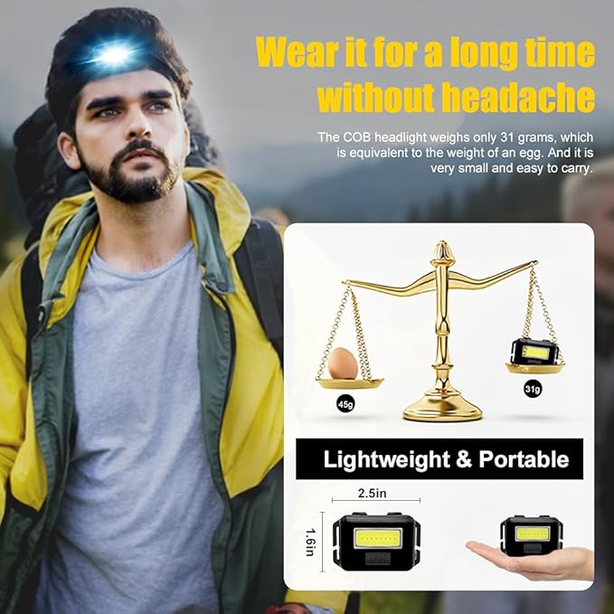 8 Pack Led Headlamp for Adults and Kids, 1.1oz/31g COB Flood Light Ultra Bright Head Lamp with 3 Modes 24 AAA Batteries, Waterproof Work Flashlight for Family Camping Running Reading Hiking