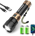SKYFIRE Rechargeable Flashlights High Lumens,10000mAh Super Bright Flashlight Zoomable 4Modes Waterproof LED Tactical Flash Light for Camping Essentials,Outdoor and Home Emergencies