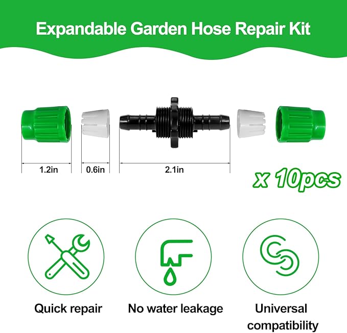 Vodolo Expandable Garden Hose Repair Kit,8 PCS Dual-Channel Hose Female Male Connectors Accessories with Metal Clamp Compatible with Pocket Hose Fit for 3/4" or 5/8" Garden Hose Fitting