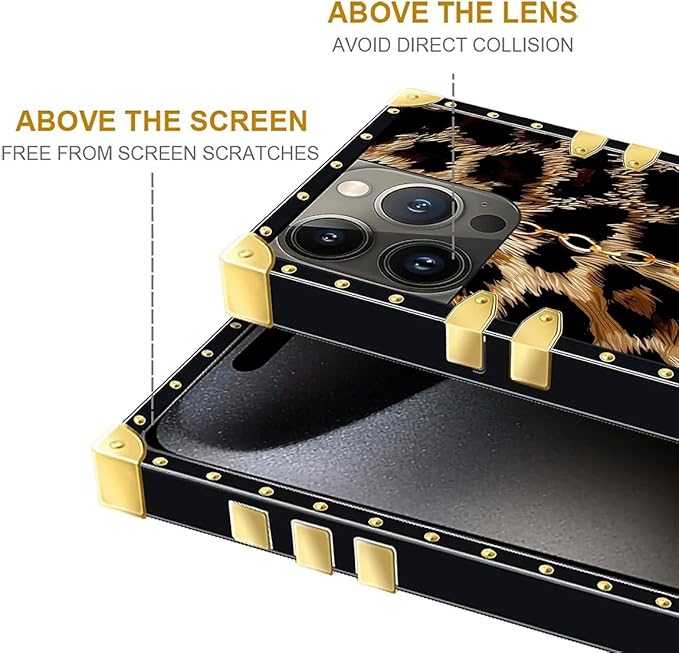 Compatible with iPhone 16 Pro Max Case, Seamless Gold Chain Leopard Luxury Golden Decoration for Girl Women Soft TPU Shockproof Protective Hard PC Back