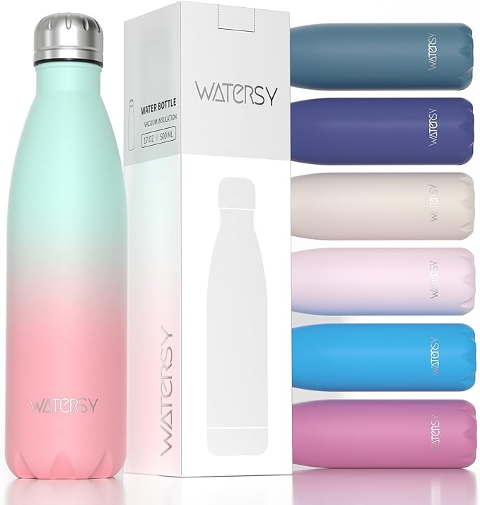 WATERSY Stainless Steel Water Bottle, 17oz/500ml Insulated Pink Bottle Keeps Drink Cold and Hot, BPA Free for School, Gym, Travel, Sports