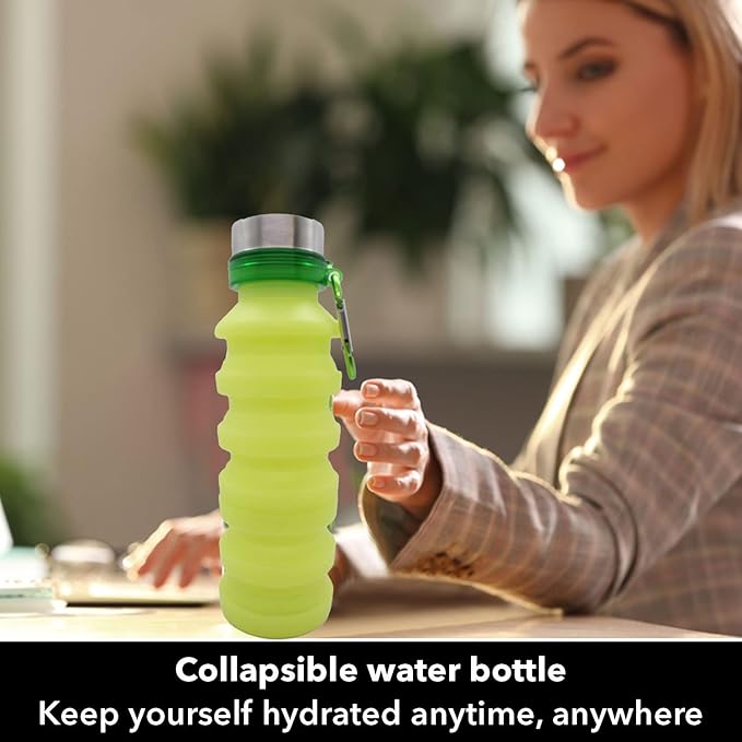 Gadgetime USA Collapsible Water Bottle (Yellow) - Reusable, BPA Free, Silicone, Foldable Portable & Leak Proof - Water Bottles for Travel Gym Camping Hiking - Sports Water Bottle with Carabiner