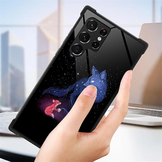 for Samsung Galaxy S22 Ultra Case, Galaxy Fox Wolf Pattern Graphic Design Girl Boy Soft Silicone Hard Acrylic Shock Protection for Samsung Galaxy S22 Ultra