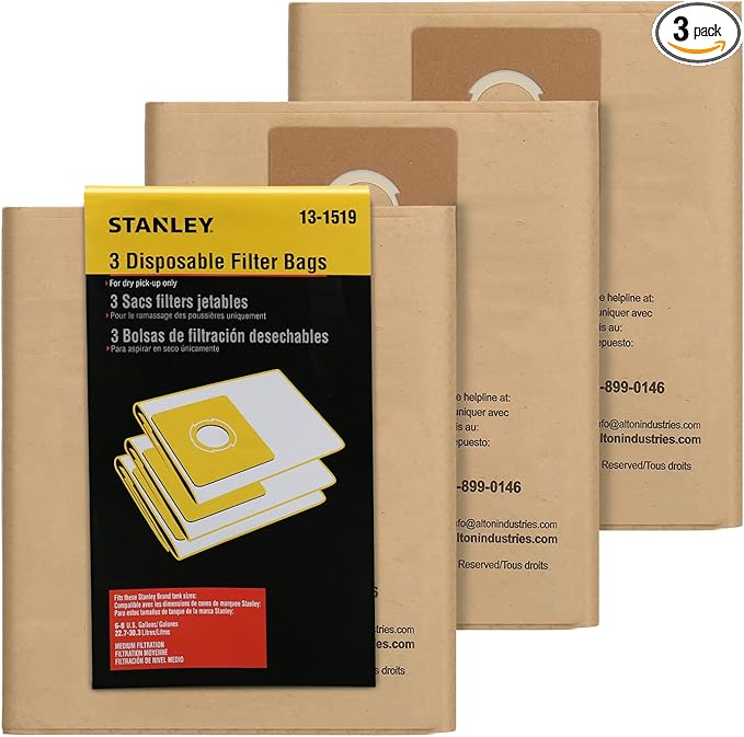 Stanley 13-1519 Disposable Filter Bag for SL18016 and SL18017 Wet/Dry Vacuums, 3-Pack