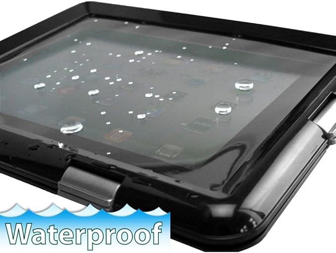Pyle Universal iPad Waterproof Case, Marine Water Resistant IPX8 Outdoor Rugged Heavy Duty Tough Durable Shockproof Dustproof Protective Case with Screen Protector and Headphone Jack (Black)