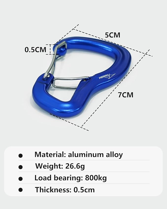 Heavy Duty Carabiner Clip Hook 8KN (1763 lbs), 2 PCS Ultra-Light Aluminum Caribeaners with Double Door D Ring Shape, for Hammock, Camping, Hiking, Backpacking, Dog Leash, Keychain Clip
