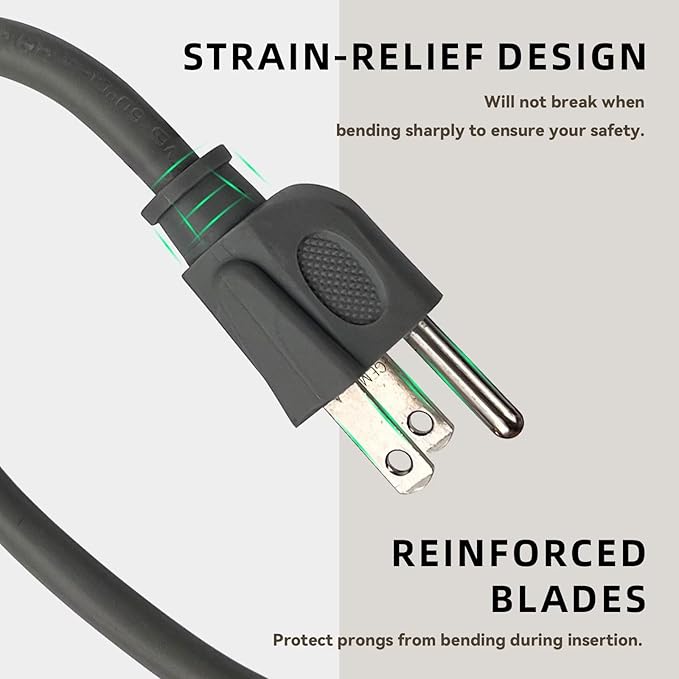 15ft Outdoor Extension Cord for Christmas Decorations - 16/3 Heavy Duty SJTW Waterproof Gray Electrical Cable with 3 Prong Grounded Plug for Safety, Great for Lawn and Major Appliances