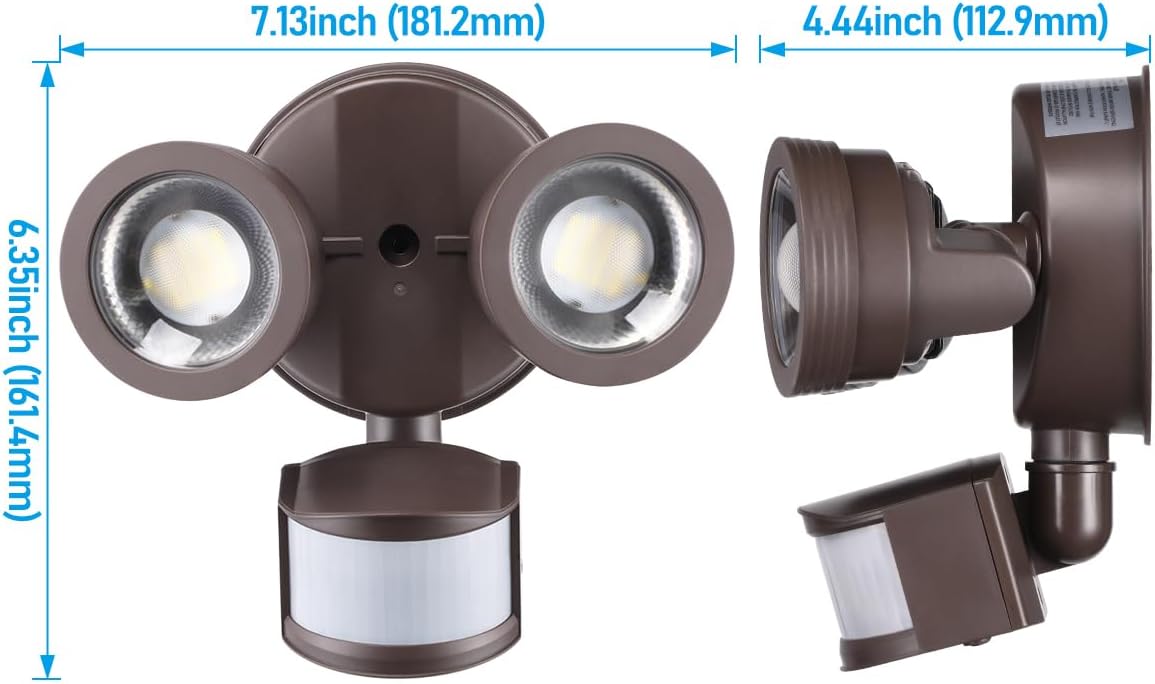 LEONLITE 25W LED Security Light Outdoor Motion Sensor, Motion Flood Lights for Outside, 30°-80° Beam Angle Adjustable, Dual-Head Security Light, Wet Location, ETL Listed, 5000K Daylight, Bronze