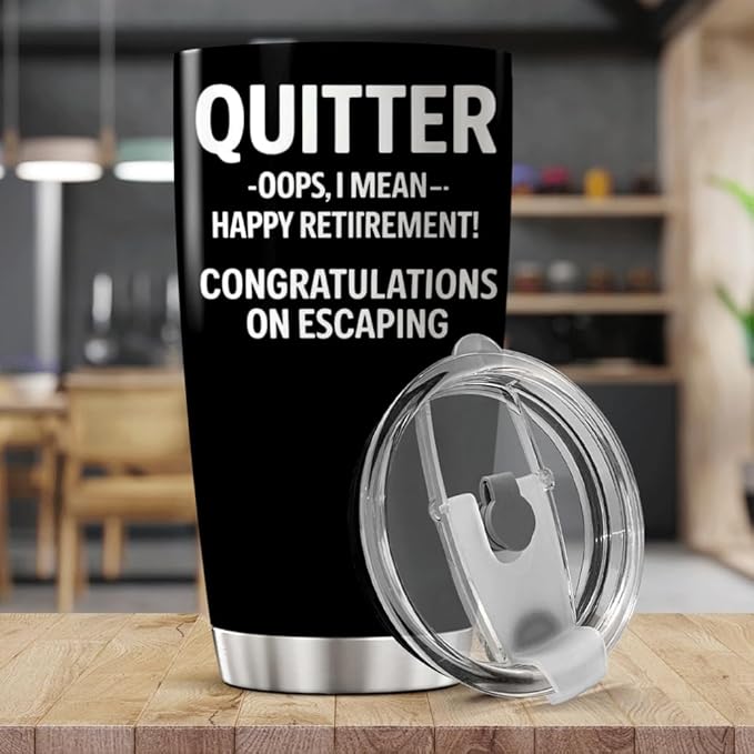 CUBICER Funny Quitter Happy Retirement Congratulations On Escaping Design 20 Oz Stainless Steel Tumbler For Retirees Coworkers Friends Farewell Gift Tea Drink Hot Travel Iced Outdoor