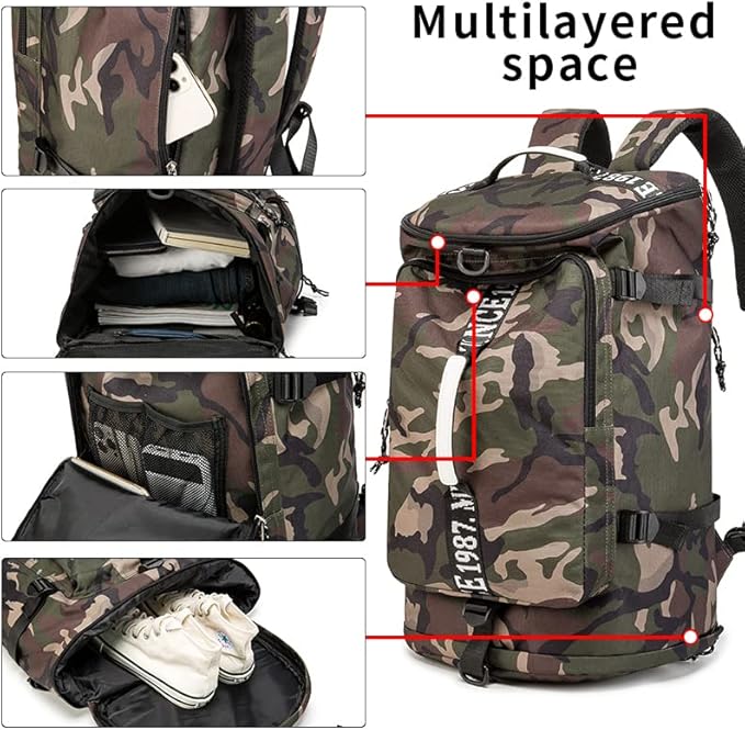 Outdoor Waterproof Backpack Hiking, Fishing, Camping Large Capacity Multifunctional Laptop Backpack, Suitable for Both Men and Women (Camouflage)…