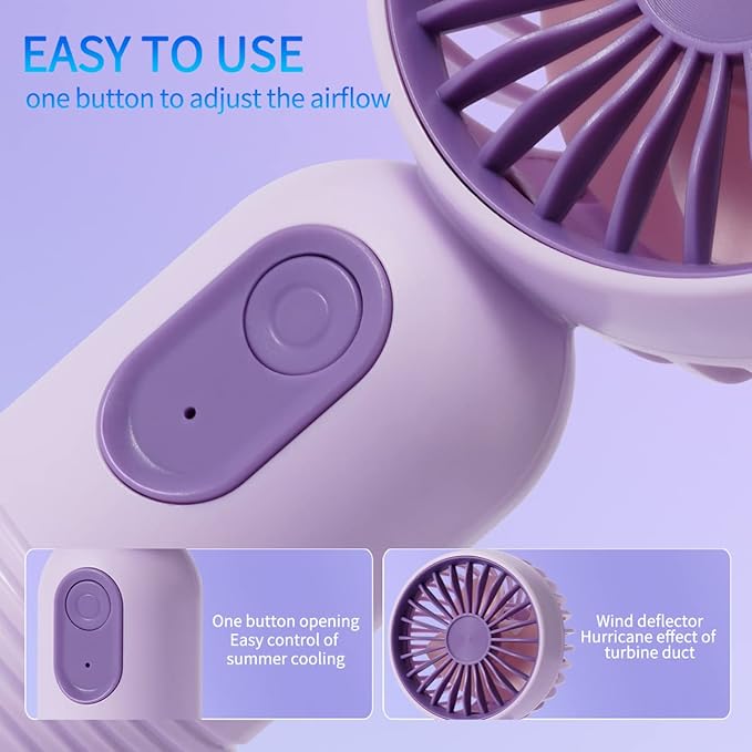 VanSmaGo Portable Handheld Mini Fan, USB Rechargeable Personal Fan, Battery Operated Mini Neck Fan, 3 Speeds, Perfect for Travel/Camping/Outdoor/Home/Office