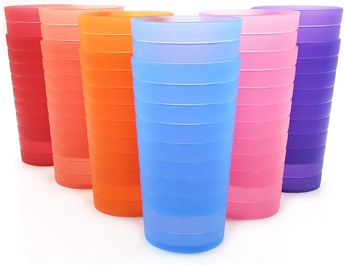 KX-WARE Mixed Drinkware 22-ounce Plastic Tumblers/Drinking Glasses/Party Cups/Iced Tea Glasses, Set of 12 Multicolor | Unbreakable, Dishwasher Safe, BPA Free