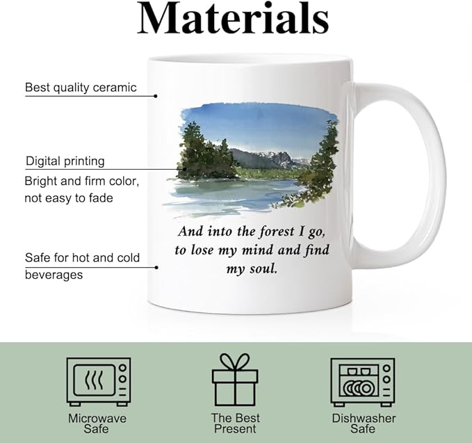 RZHV And Into The Forest I Go To Lose My Mind And Find My Soul 11 Oz Novelty Mug, Funny Landscape Coffee Mug for Camp Lover, Hiking Gifts for Nature Lover, Adventure Gifts for Hiking Lover