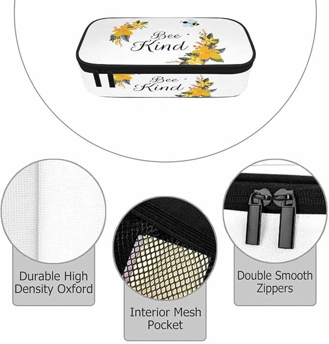 Bee Pencil Case Cute Bee Kind Yellow Flower Bunches Pencil Bag Pen Markers Pouch Holder Organizer for Boy Girl School Students
