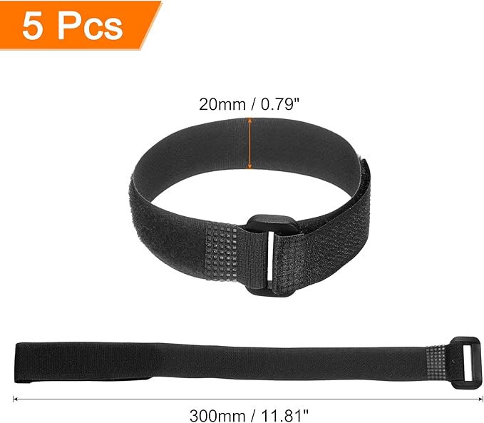 MECCANIXITY 5Pcs Reusable Battery Tie Down Straps,0.8x12" Black Nylon Multipurpose Battery Hold Down Adjustable Cinch Strap Hook Loop Fastening Tie for Quadcopters FPV RC Drone Boat Car