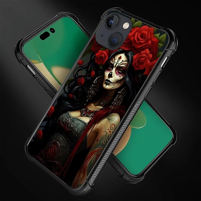 for iPhone 13 Case, Day of The Dead Halloween Woman Pattern Graphic Design Girl Boy Soft Silicone Hard Acrylic Shock Protection for iPhone 13