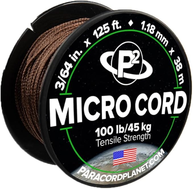 Paracord Planet Micro Paracord – Thin Braided Cord for Crafting, Fishing, and DIY Projects in 125 ft Spools – New Brown