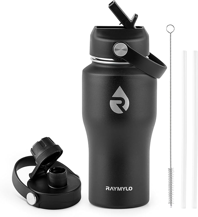 RAYMYLO 18 oz Insulated Water Bottle with Straw fit in Car Cup Holder, Triple Wall Vacuum Stainless Steel(Cold 48 hrs, Hot 24 hrs), Leakproof & Non-BPA, Hydro Travel Flask with Straw and Spout Lid