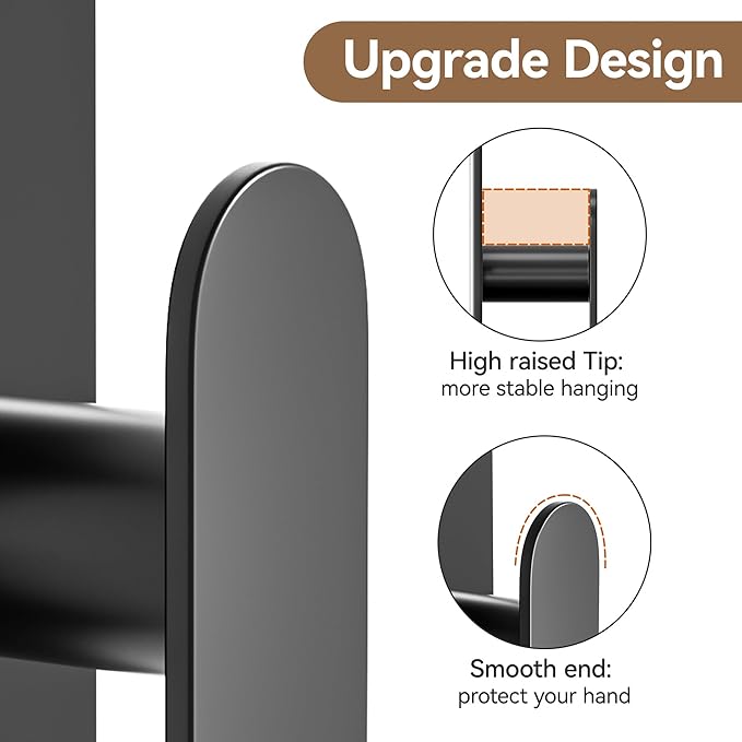 pickpiff Adhesive Towel Hooks for Bathroom: 20LB Extra Strong Wall Hanger for Shower Kitchen RV Dorm Apartment, Black 4 Pack