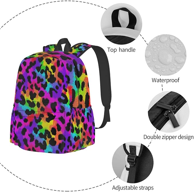cfpolar 17 Inch Backpack Rainbow Leopard Animal Laptop Bag Shoulder Bag School Bookbag Casual Daypack For Boys Girls,A-14