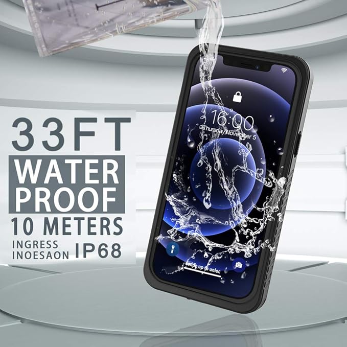 Diverbox for iPhone 12 Waterproof Case,Waterproof Shockproof Dustproof IP68 Full-Body Hard Case Built-in Screen Protector Underwater Outdoor Waterproof Cover for iPhone 12,6.1 in (Black)