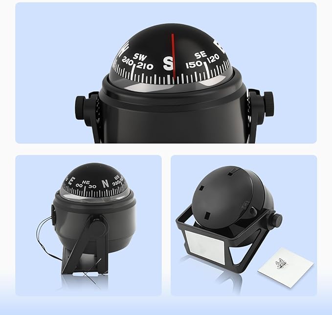 Boat Compass with Magnetic Declination Adjustment, Pivoting Marine Compass Multifunction Digital Navigation Dashboard LED Illumination & Backlight for Marine Boat Truck Car