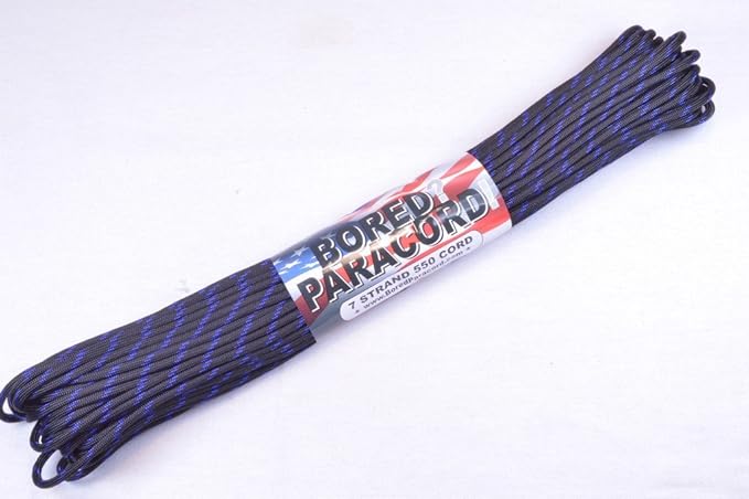BORED? PARACORD! 550 lb Paracord – Ideal for Crafting, DIY Projects, Camping, Military & Active Outdoors – 300+ Colors – Tactical Parachute Cord Type III – Strong - Thin Blue Line 50 Feet