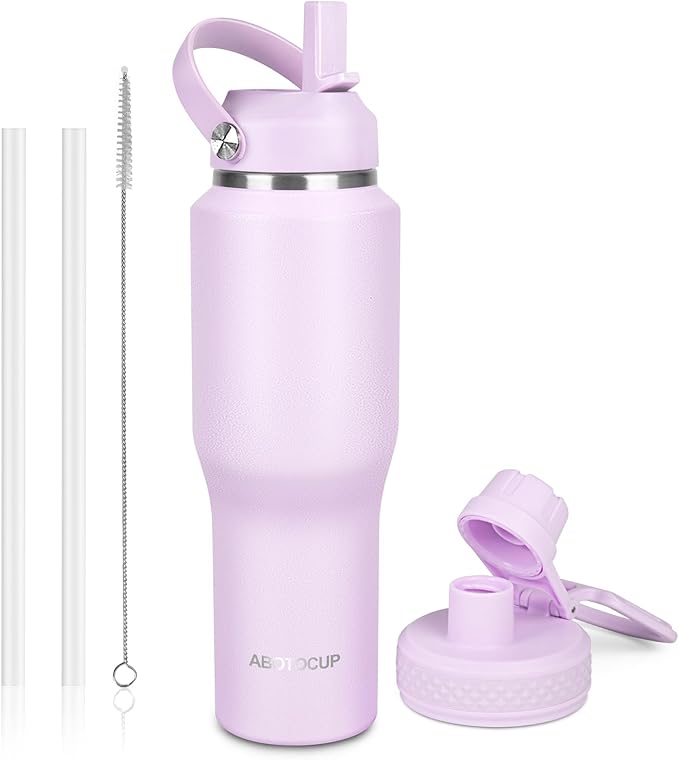 ABOTOCUP 32oz Insulated Water Bottle, Fit in Any Car Cup Holder, Water Bottle with Straw Lids, Stainless Steel Insulated Water Flask Double Wall Leak-proof BPA Free to Keep Cold&Hot