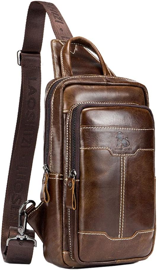 Leather Sling Bag Backpack Daypack Handbag for Men Women Outdoor Travel Camping Fishing Hunting Hiking Crossbody Shoulder Chest Pack Bags