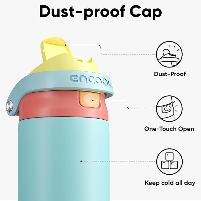 ENCOOL Leakproof Insulated Water Bottle with Straw Dual-Sip Water Bottle Bag-Safe Design for Work, Commute & Gym – Keeps Drinks Cold All Day, 18 oz, Orange-Reef Blue