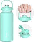 TOURIT 40 oz Insulated Water Bottle, Stainless Steel Sports Water Bottles With Top Handle, Double-Wall Travel Thermal Water Flask, BPA Free Leakproof Water Bottle for Sports and Travel, Mint Green
