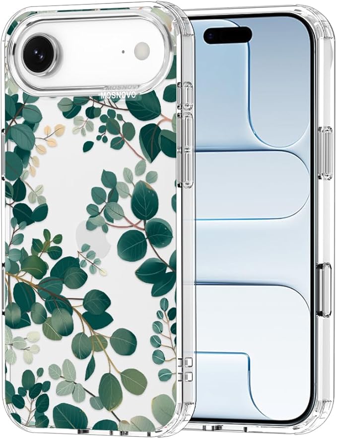 MOSNOVO for iPhone Air Case | Military Grade 6.6ft Drop Tested | Camera Control | Clear with Eucalyptus Design