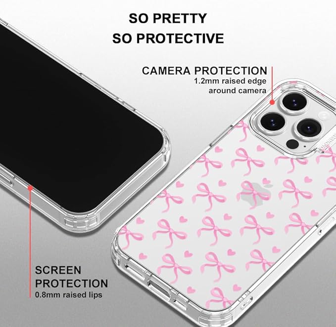 MOSNOVO Case for iPhone 16 Pro, [Buffertech 6.6ft Military-Grade Drop Protection] [Anti Peel Off Tech] Clear TPU Bumper Phone Case Cover Design - Bowtiful Love
