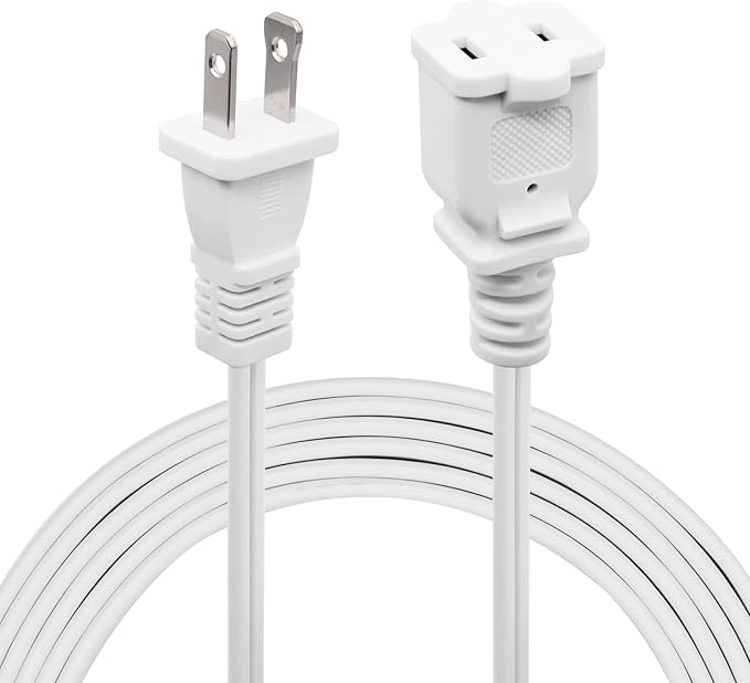 5 FT Extension Cord, White 2 Prong, 18 AWG Small Polarized Male-Female Power Cable for Indoor, NEMA 1-15P to NEMA 1-15R,Small Extension Cord