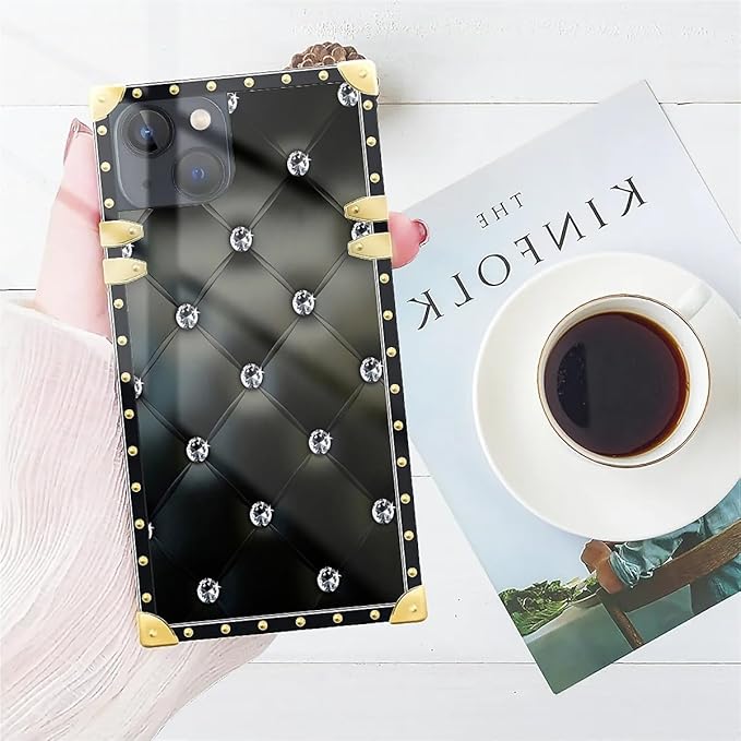 Compatible with iPhone 13 Case, Shiny Black Sofa Crystal Luxury Golden Decoration for Girl Women Soft TPU Shockproof Protective Hard PC Back for iPhone 13